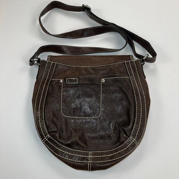 Fossil Pebbled Leather Crossbody Bag Rich Chocolate Brown Contrast Stitching - Picture 15 of 15